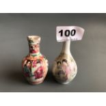 A 19thC Canton enamelled porcelain miniature vase or snuff bottle together with a further