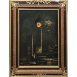 An Edwardian gilt framed picture clock of the Houses of Parliament London, frame size 53 x 66cm.