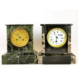 Two 19th Century French marble and slate mantle clocks, H. 23cm.