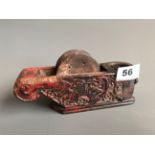 A 19th/ early 20thC Chinese carved wooden feng shui marker or plumb line carved with a stylised