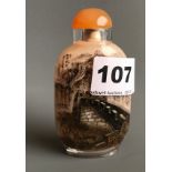 A very fine inside painted glass snuff bottle of the Great Wall by leading bottle painter Xu Bu with