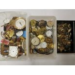 A box of mixed pocket watch movements, watch parts and cases, etc. Condition : sold as seen, none