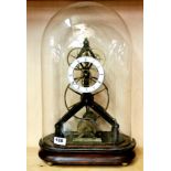 A 19th century skeleton clock under glass dome, H. 54cm (with dome). Condition : appears to be in