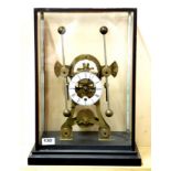A glass cased double pendulum 'Grasshopper' skeleton clock, H. 57cm (with dome). Condition : appear
