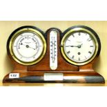 A Christie and Wilson mahogany mounted clock, barometer and thermometer, presented to Capt. Donald