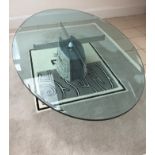 A contemporary Billy Il Loft glass topped coffee table with grit blasted pedestal base made in