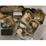 A box containing a large quantity of watch movements, watch parts, cases, etc. Condition : sold as