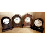 Four Victorian and Edwardian mantle clocks, tallest H. 21cm. Condition : all clocks require