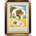 Salvador Dali. A gilt framed pencil signed engraving on chromolithograph embossed with