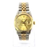 A gentleman's stainless steel Rolex Oyster Perpetual Date Just gilt wrist watch. Understood to be in