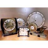 A group of five Art Deco mantle clocks, tallest H. 25cm.