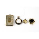 A small Victorian ladies gun metal pocket watch with anniversary engraving for 1875 - 1900, a
