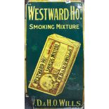 An original enamelled 'Westward Ho!' smoking mixture advertising sign, size 46 x 92cm.