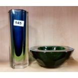 A vintage Murano glass vase and bowl, H. 22cm.