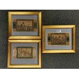 Three gilt framed hand painted Indian miniatures of procession scenes, frame size 31 x 26cm.