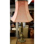 A large pierced brass table lamp and shade, H. 100cm.