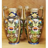 A pair of Noritake hand painted and gilt porcelain vase, H. 29cm.