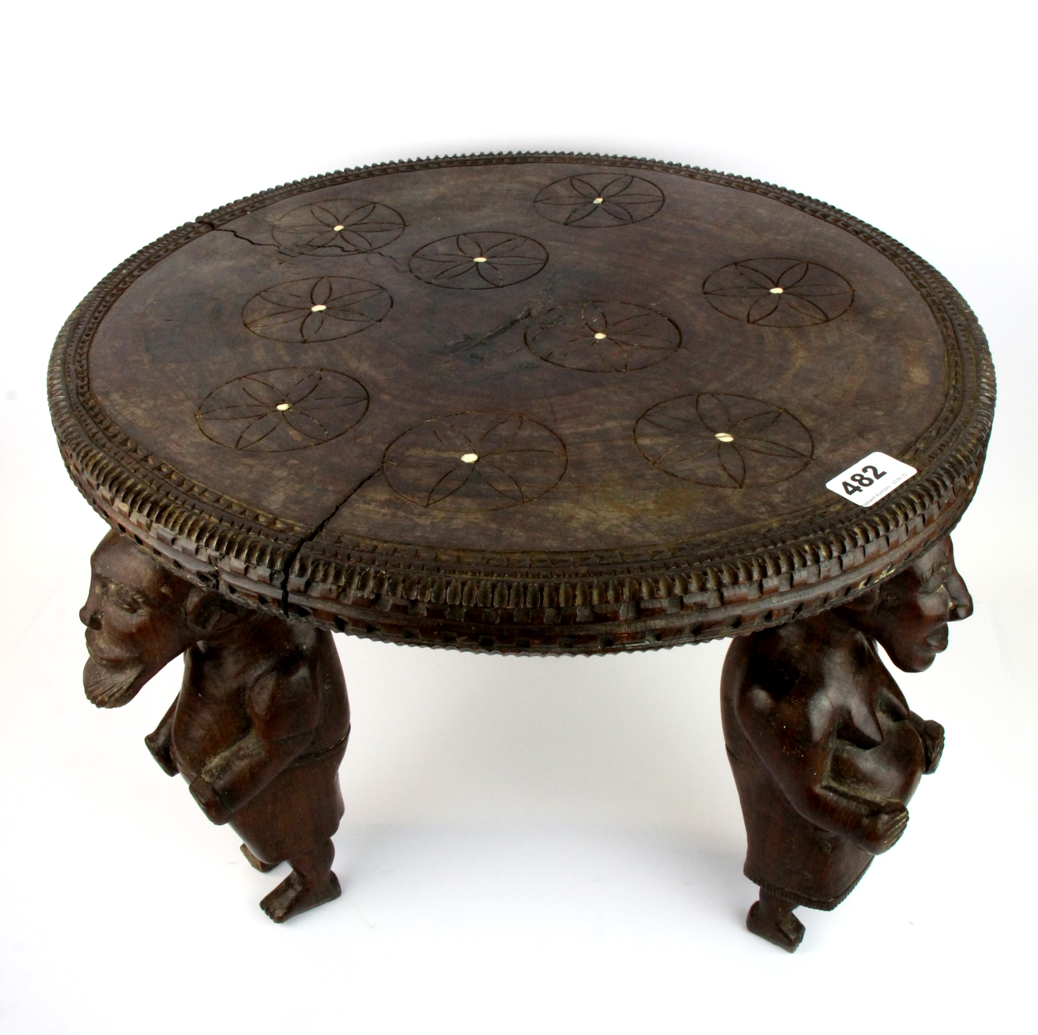 A rare African carved tribal hardwood table/stool with figural legs carved from a single piece of - Image 2 of 6