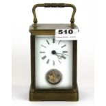 A gilt brass carriage clock, H. 16.5cm. Condition - Appears to be in working order but not tested
