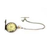 A 925 silver import mark half hunter pocket watch and a hallmarked silver chain. Condition -