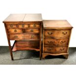 A mahogany veneered chest of drawers with a fold out top, 61 x 45 x 83cm, together with small
