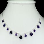 A 925 silver necklace set with briolette cut amethysts, L. 42cm.