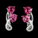 A pair of 925 silver earrings set with pink topaz and white stones, L. 2cm.