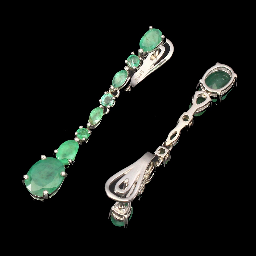 A pair of 925 silver drop earrings set with oval cut emeralds, L. 5cm. - Image 2 of 2