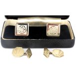 A pair of 9ct yellow gold cufflinks together with a further pair of cufflinks, gold cufflinks