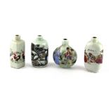 A group of four painted porcelain snuff bottles, tallest. 7cm.