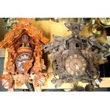 Three vintage wooden cuckoo clocks, L. 66cm. Condition: working condition unknown.