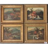 A set of four 19th century gilt framed Japanese oils on board, framed size 34 x 28cm.