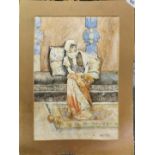 An unframed Orientalist watercolour of a young woman, mount size 48 x 38cm. Condition: some