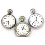 Three open face pocket watches. Condition : one understood to be in working condition, the others