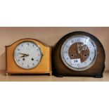 A Smiths Enfield oak cased striking mantle clock and a further mantle clock, H. 20cm.