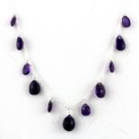 A 925 silver necklace set with briolette cut amethysts, L. 42cm.