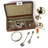 A box of mixed silver and other items.