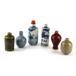 Six mixed porcelain snuff bottles, tallest 10cm.