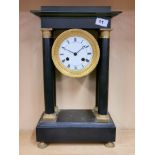 An early 19th century French slate striking Portico clock, H. 48cm. Condition: case appears sound,