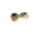 Two lovely tear drop shaped panels of moss agate, L. 5.8cm.