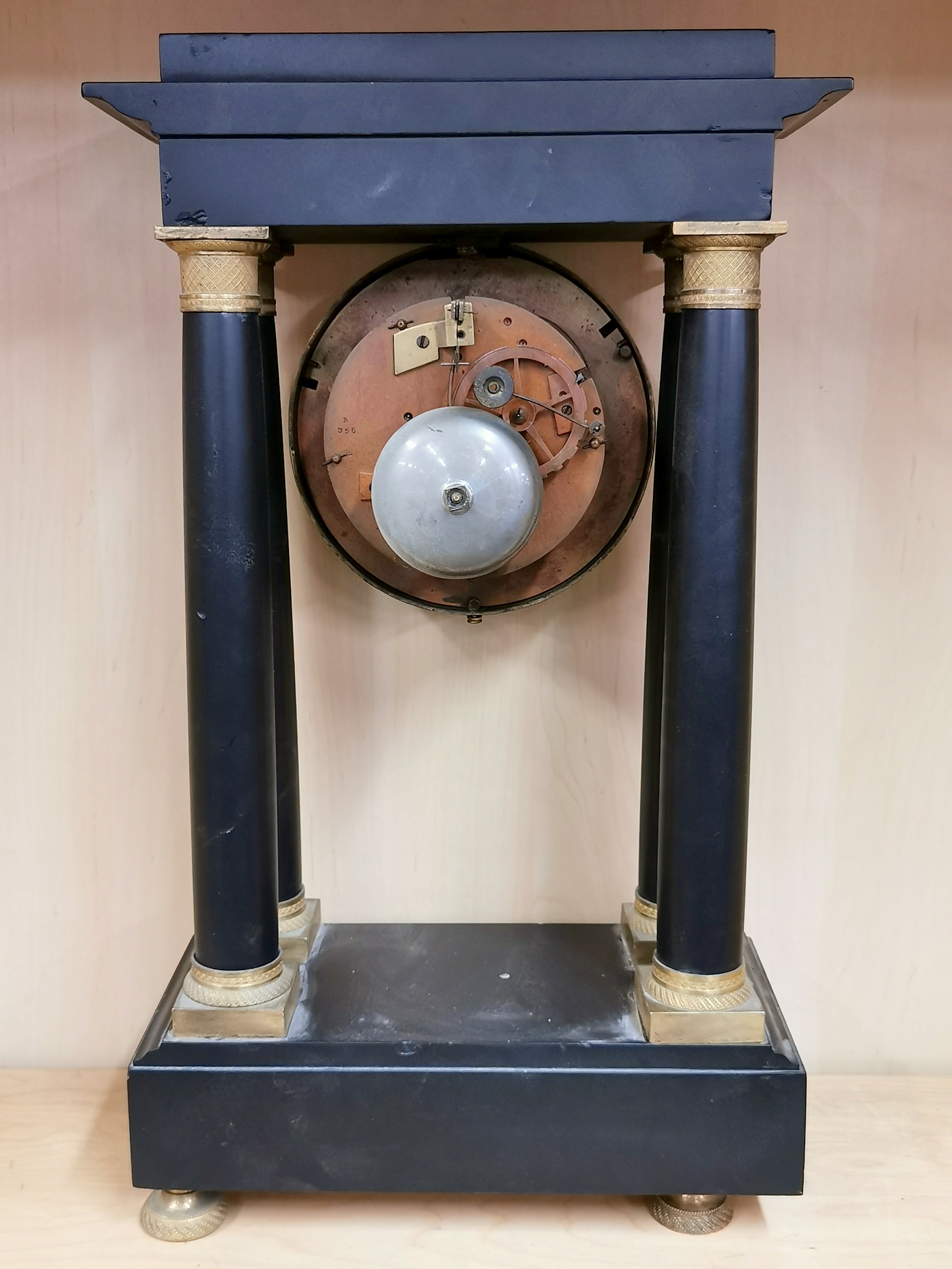 An early 19th century French slate striking Portico clock, H. 48cm. Condition: case appears sound, - Image 2 of 2