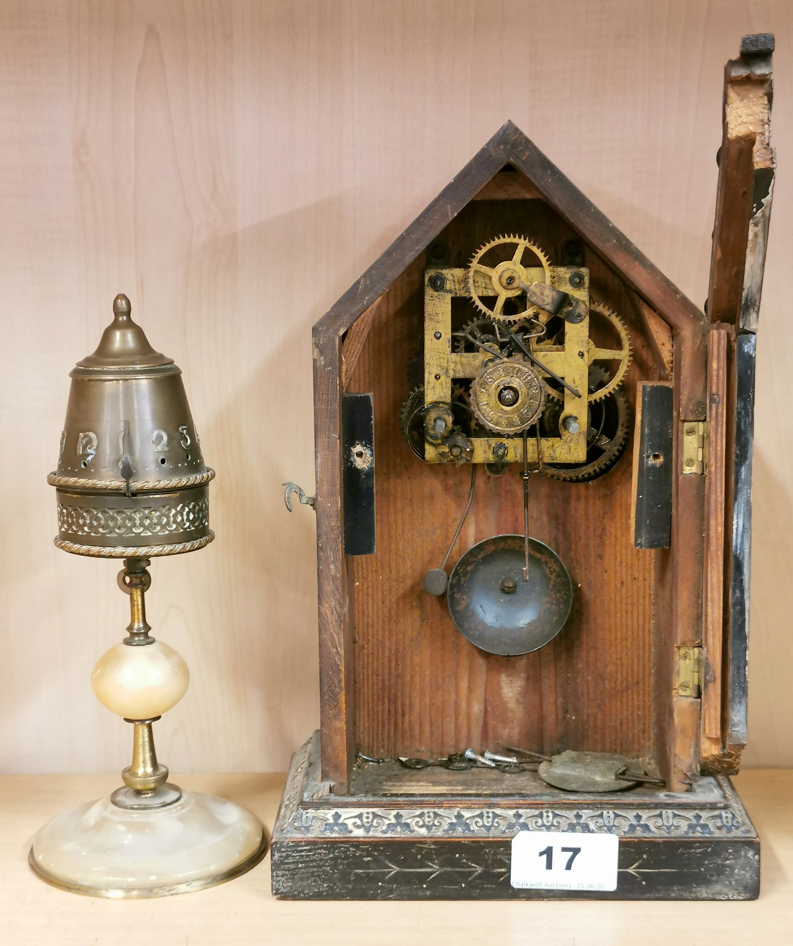 Two interesting antique clocks, tallest 30cm. Condition: working condition unknown. - Bild 2 aus 4