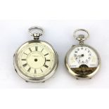 A large hallmarked silver open face pocket watch together with a further pocket watch. Condition :
