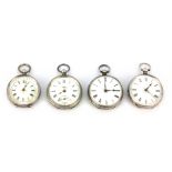 Two 800 silver open face pocket watches together with two further silver pocket watches. Condition :