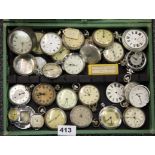 A tray of vintage pocket watches etc. Condition: working condition unknown.