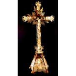 A rare 18th century carved mother of pearl decorated Jerusalem cross, H. 51cm. Condition: as seen in