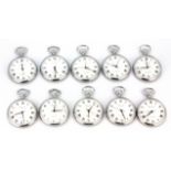 Ten open face pocket watches. Condition : most understood to be in working condition.