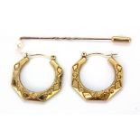 A pair of 9ct yellow gold hoop earrings together with a 9ct gold pearl set tie pin, approx. 2.1gr