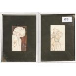 Two framed watercolours by Iranian artist Badrosama, framed size 15.5 x 20.5cm.