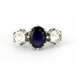 A 925 silver ring set with oval cut iolite and white topaz, (N.5).
